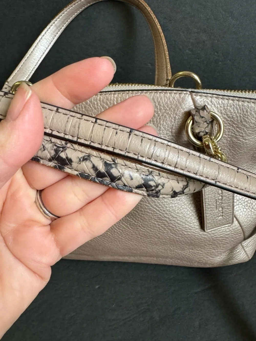 Coach Kelsey Metallic Top Handle Bag Reptile Print Handles Crossbody Purse - Picture 7 of 16